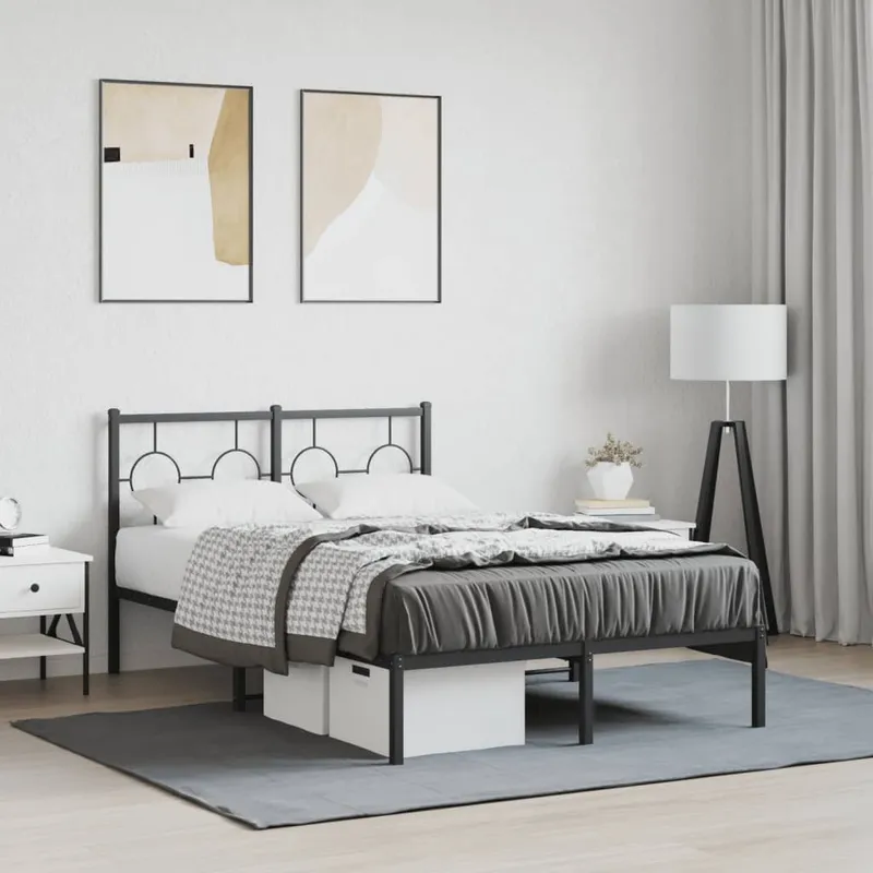 vidaXL Sängram med huvudgavel metall svart 120×190 cm (#5892)