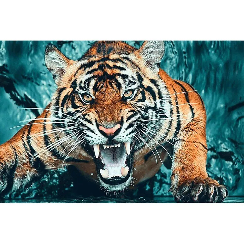 5D Gör-det-själv-diamantmålning En grym tiger Broderi Korsstygn Strassmosaik Heminredning 20X30CM