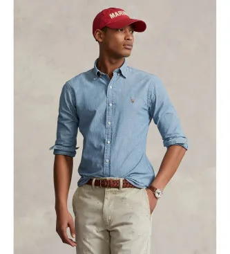 Polo Ralph Lauren för män. 710548538001 Blå Chambrayskjorta med smal passform (M), Casual, Bomull, Denim, Lång ärm