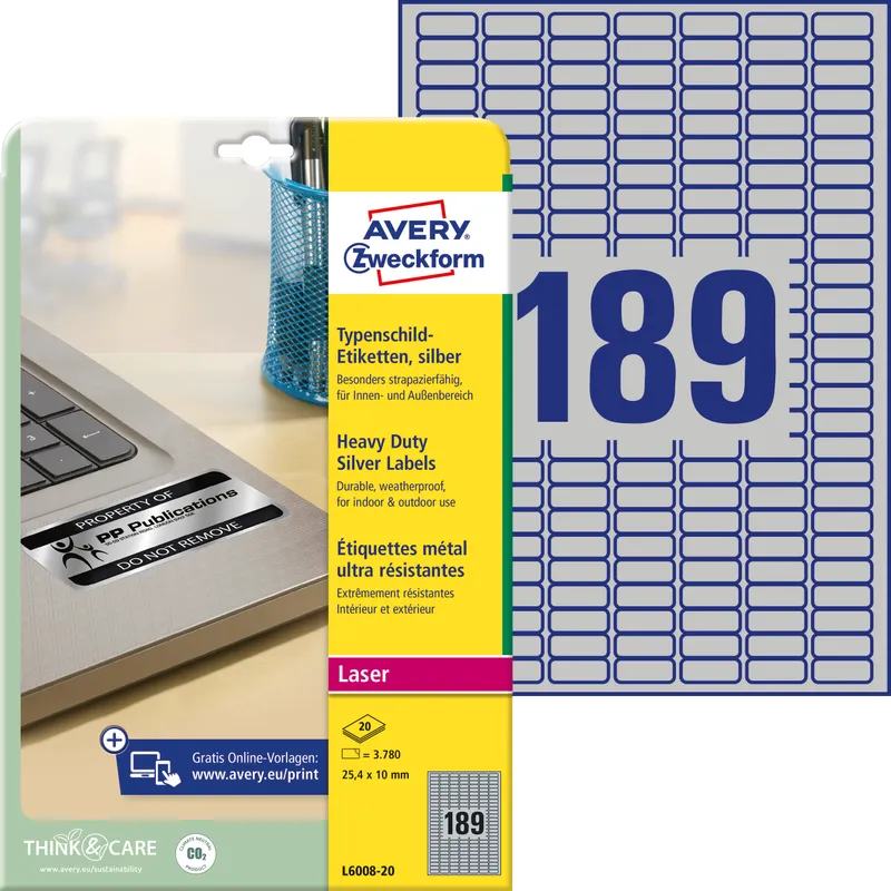 Etikett AVERY 25,4×10 silver 3780/fp