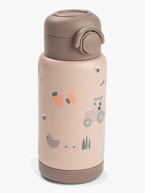 Done by Deer Termosflaska m. Sugrör - 340 ml - Tiny Farm - Puder