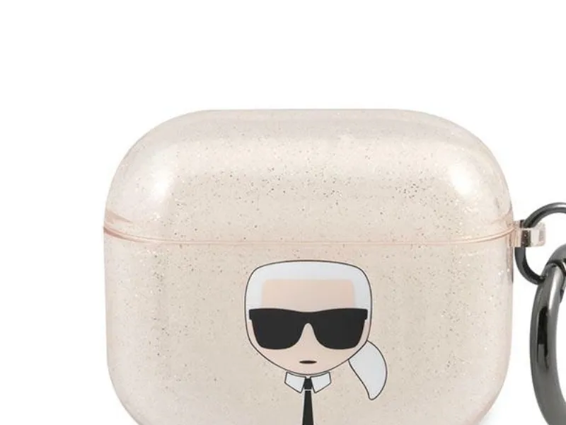 Karl Lagerfeld Skal Glitter Karl`s Head Airpods 3 - Guld