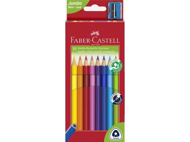 Färgpenna Jumbo + Vässare 10 färger Faber-Castell