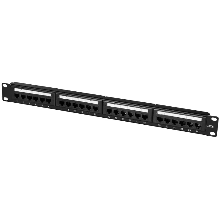 Patchpanel 24-portar Cat6 för 19″ rack U1 Svart