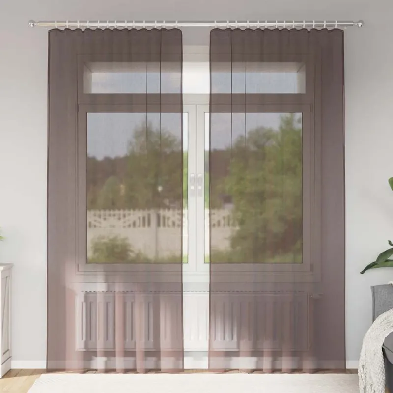 vidaXL Voile gardiner med fliktopp 2 st brun (#2792)