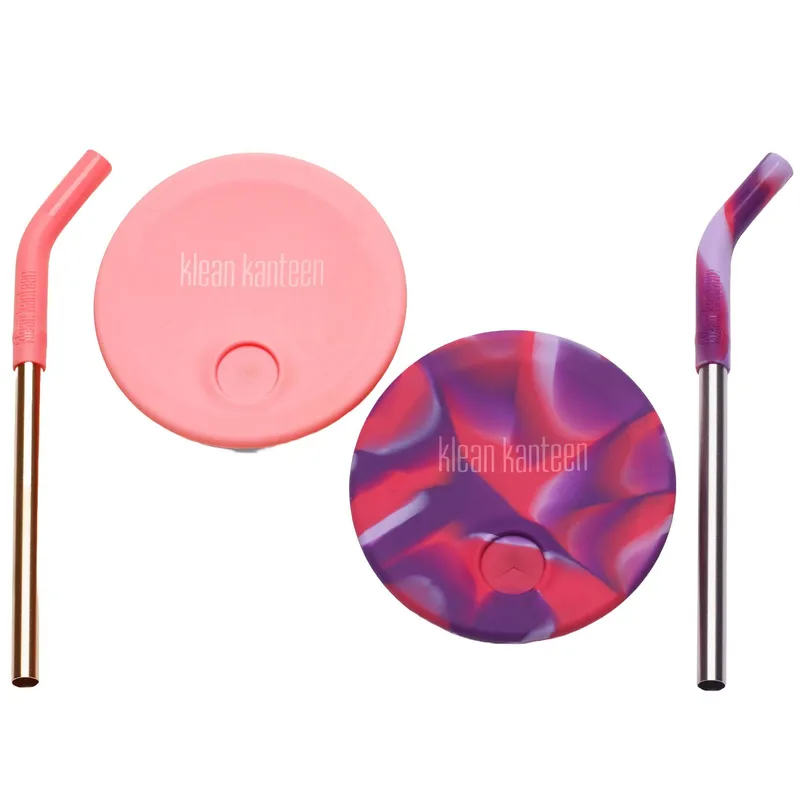 Klean kanteen Kid Cup Straw Lid sugrörslock, pink tie dye, 2 st