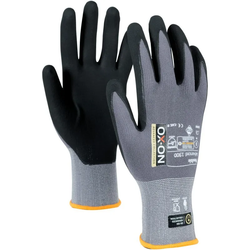 OX-ON Flexible Advanced 1900 Montagehandske grå/svart, 12-pack 12/3XL