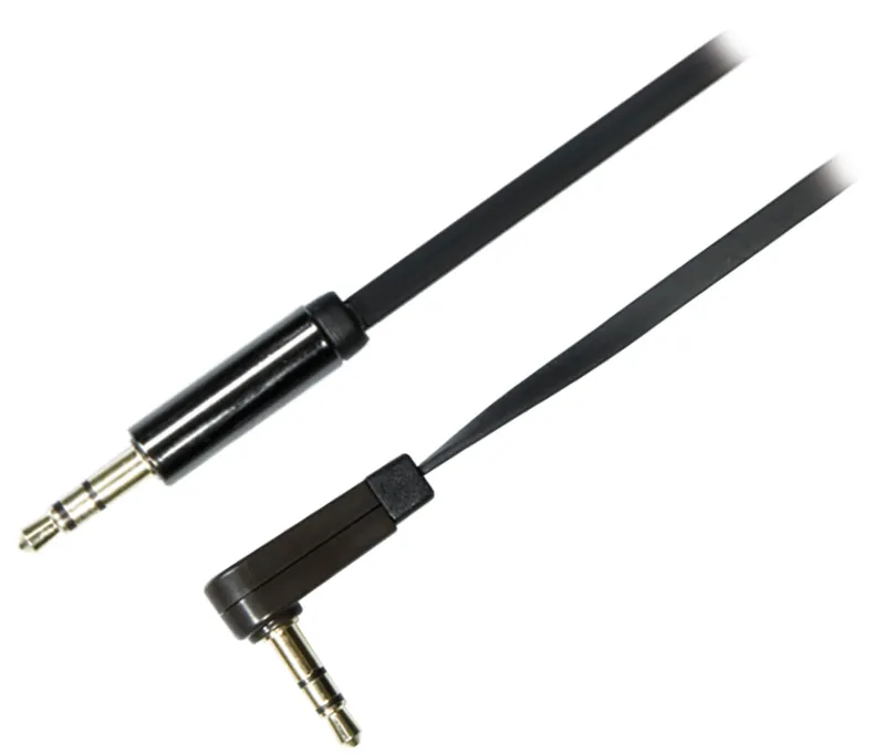DELTACO ljudkabel, vinklad 3,5mm hane – 3,5mm hane, 2m, svart