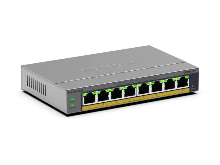 Netgear GS108EPP 8-Port Gigabit Ethernet Easy Smart High-Power PoE+ Switch (123W)