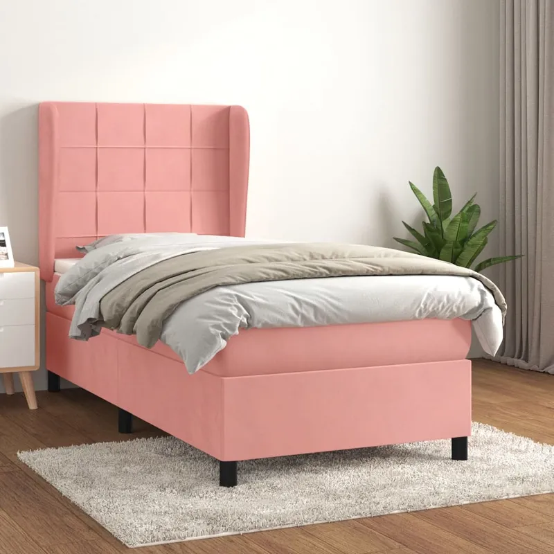 vidaXL Ramsäng med madrass rosa 100×200 cm sammet (#0766)