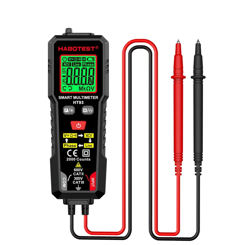 HABOTEST HT93 Digital Multimeter Spänningstestare 2000 Räknar Volt Meter Ohmmeter Auto-Ranging svart