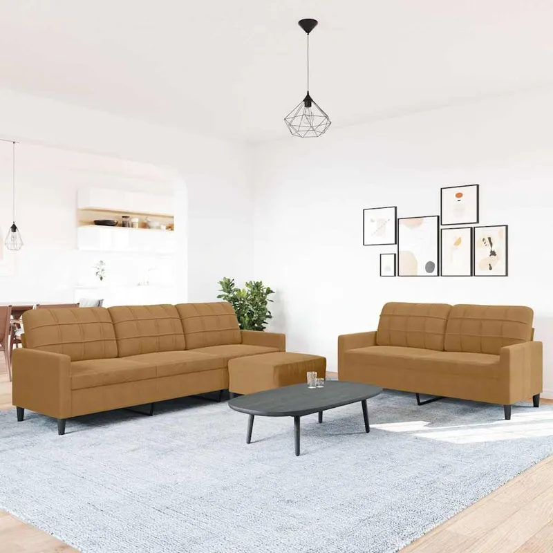 vidaXL Soffgrupp med dynor 3 delar brun sammet (#4799)