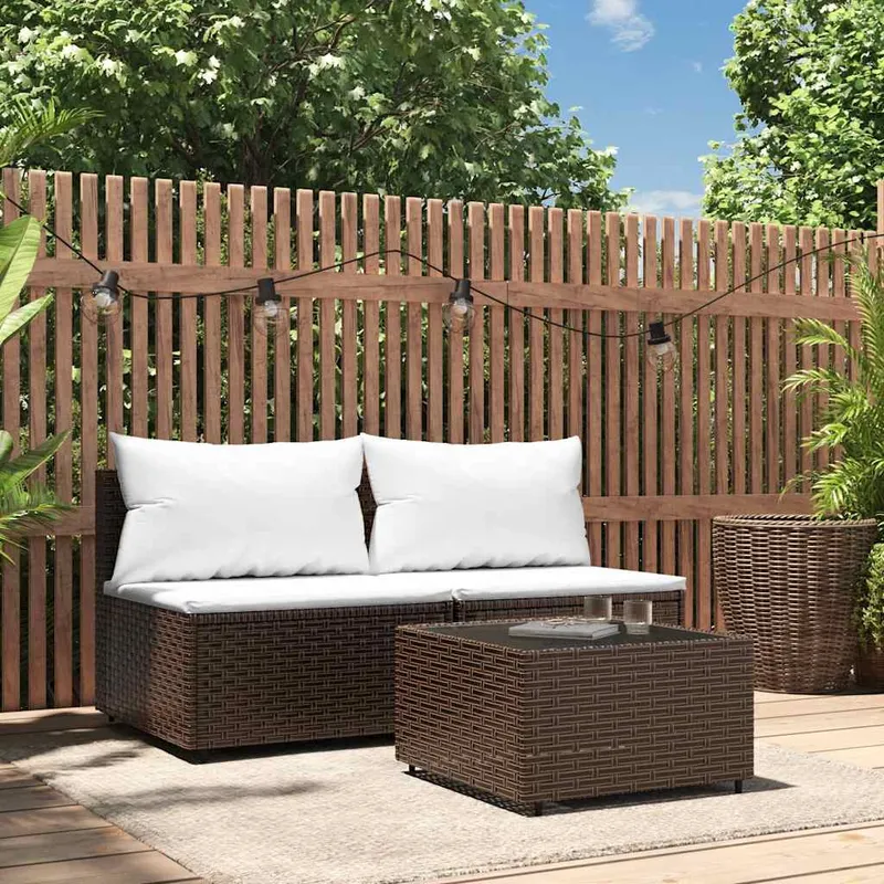 vidaXL Loungegrupp för trädgården med dynor 3 delar konstrottning brun (#2553)