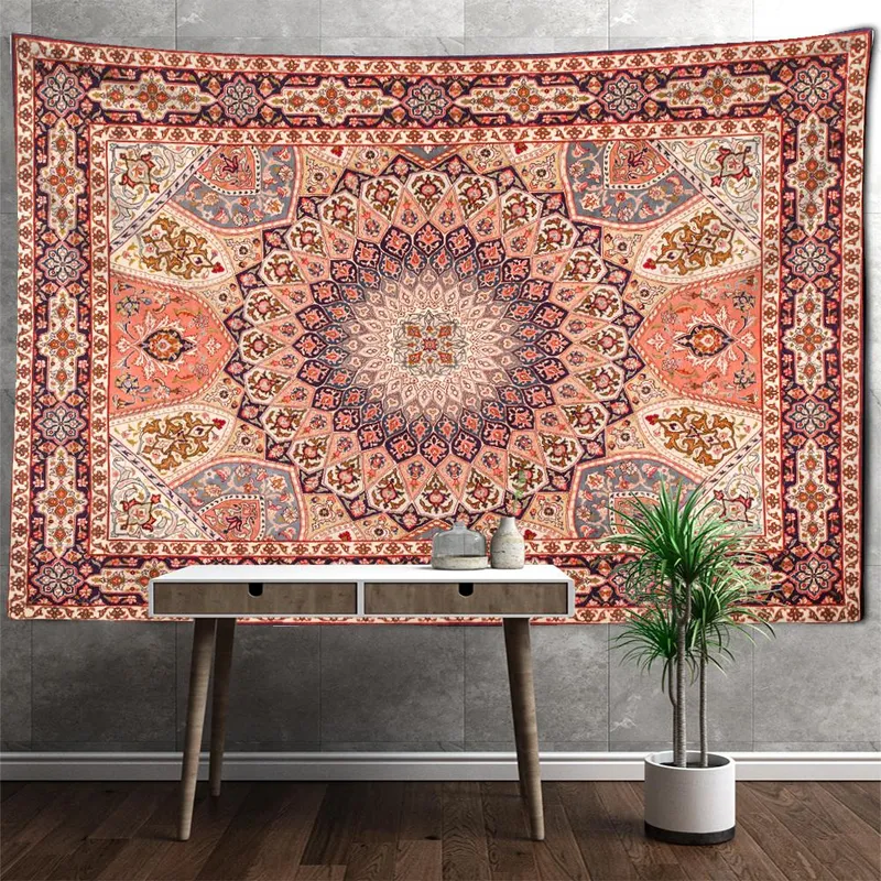 Retro Mandala-teppe Vegghengende bohemsk stil Psykedelisk hekseri Tapiz Hippie SoveromsteppeHjemmeinnredning 95x70cm (#5441)