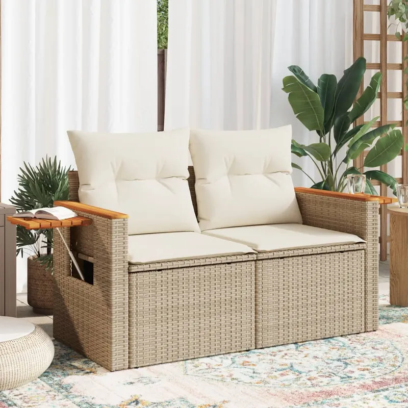 vidaXL Trädgårdssoffa 2-sits med dynor konstrotting beige (#4687)