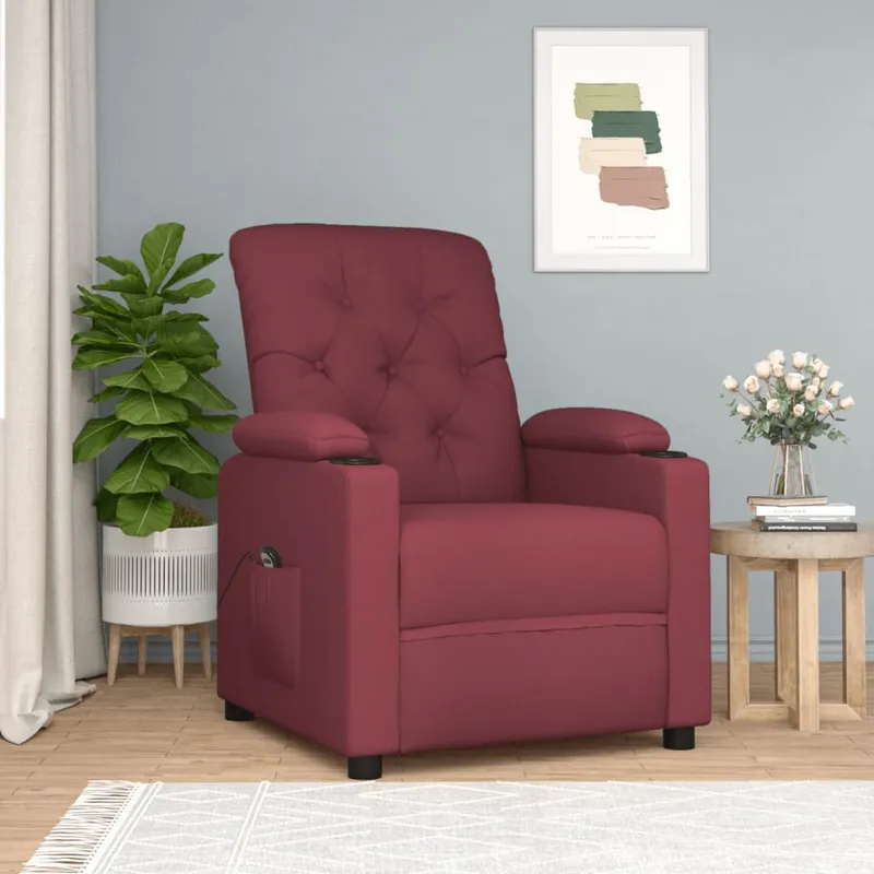 vidaXL Elektrisk reclinerfåtölj vinröd tyg (#0006)