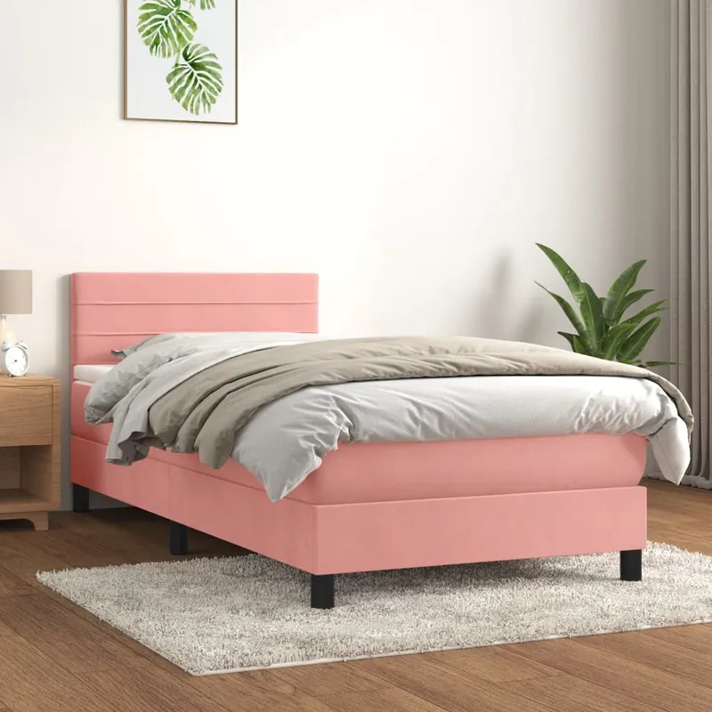 vidaXL Ramsäng med madrass rosa 80×200 cm sammet (#9989)