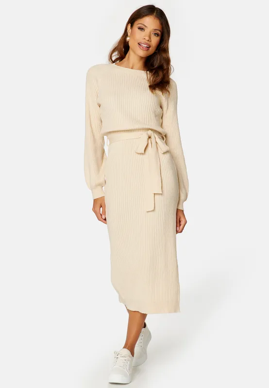 Round Neck Rib Knitted Midi Dress (#7931)