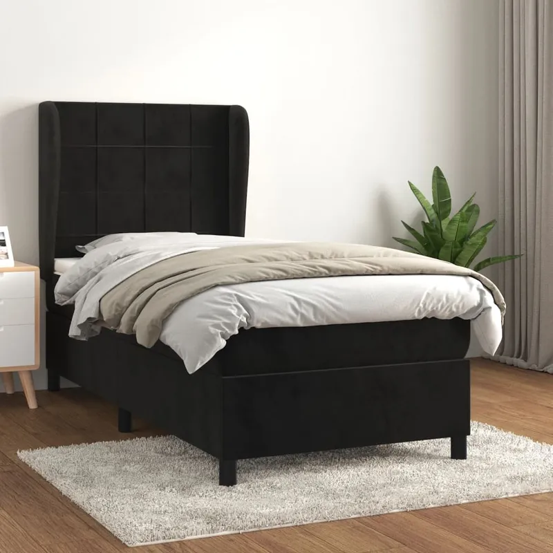 vidaXL Ramsäng med madrass svart 80×200 cm sammet (#0551)