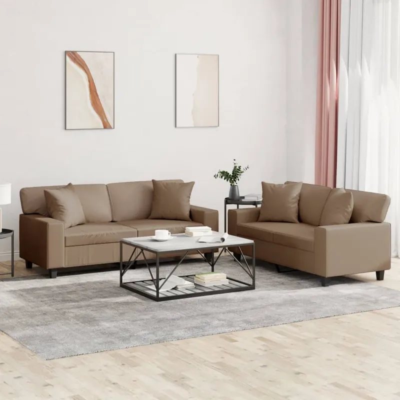 vidaXL Soffgrupp med kuddar 2 delar cappuccino konstläder