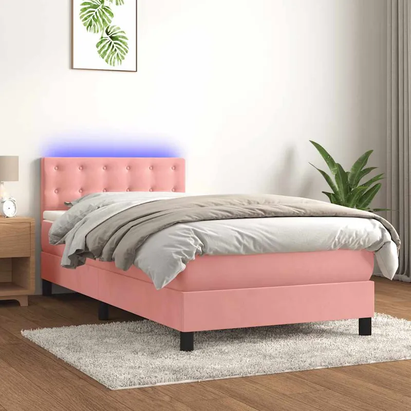 vidaXL Ramsäng med madrass & LED rosa 80×200 cm sammet (#1389)