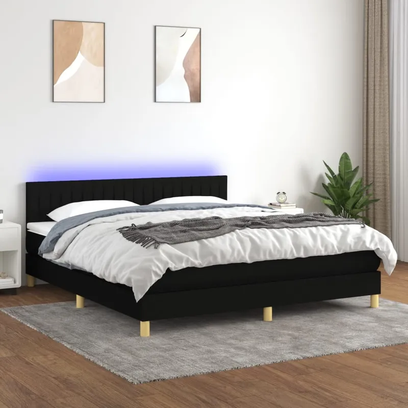vidaXL Ramsäng med madrass & LED svart 160×200 cm tyg (#4114)