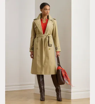 Lauren Ralph Lauren för kvinnor. 297951259003 Dubbelknäppt beige kappa (M), Casual, Bomull
