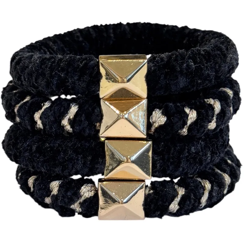Dark Fluffy Fat Hair Tie Black Mix W/Gold – 4 pcs