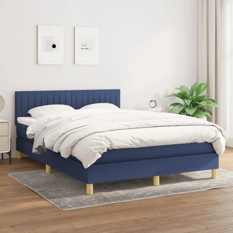 vidaXL Ramsäng med madrass blå 140×200 cm tyg (#4472)