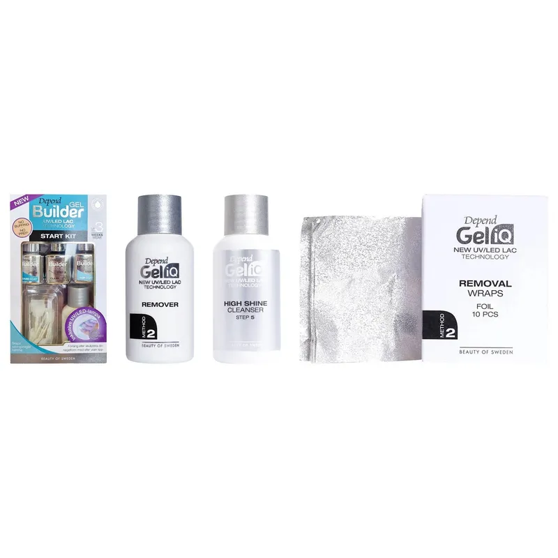 Depend Gel Manicure Complete Starter System Builder Kit, Remover Method, High Shine 35ml, Removal Wraps