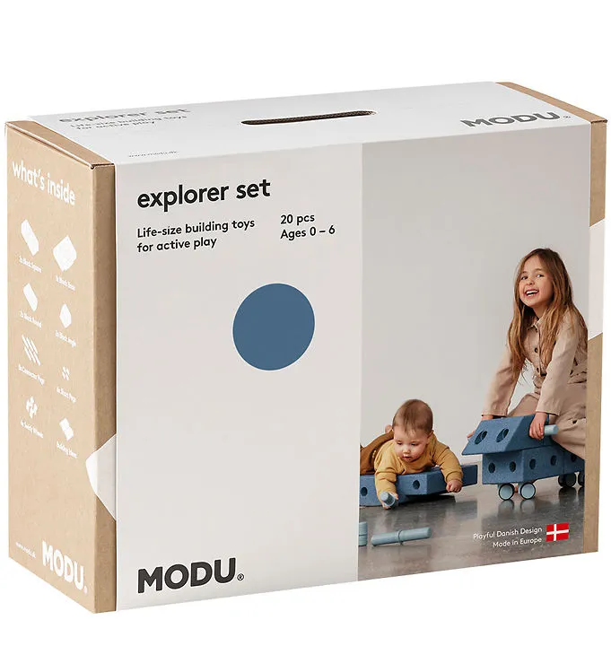 MODU Explorer Set - 20 Delar - 55x40x20 cm - Deep Blue/Sky Blue