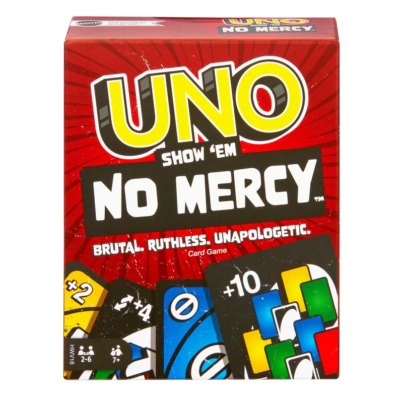 Mattel Games UNO Show ’em No Mercy-kortspel för barn, vuxna och familjekväll, fester och resor