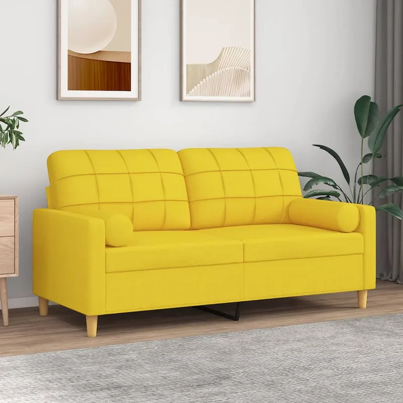 vidaXL 2-sits soffa med prydnadskuddar ljusgul 140 cm tyg (#7548)