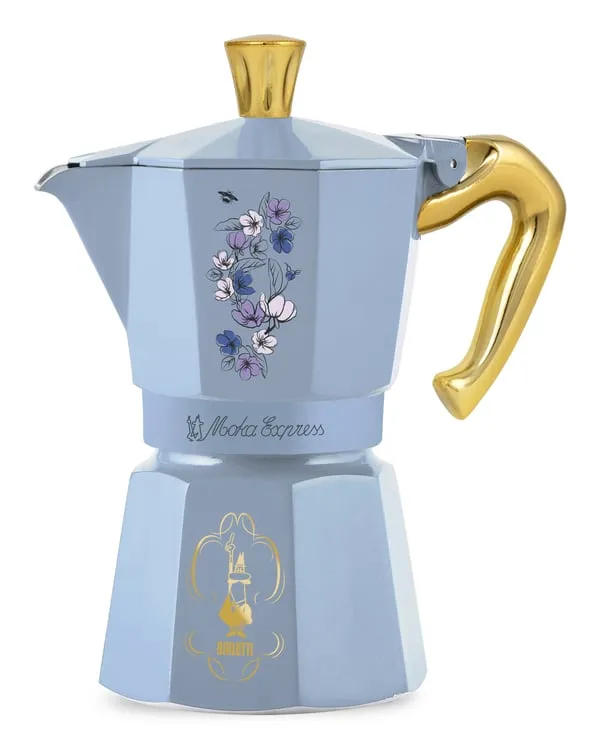Italiensk kaffebryggare - BIALETTI - Moka express - Birdgerton Collection - 6 koppar - 250 ml - Blå / Blommor