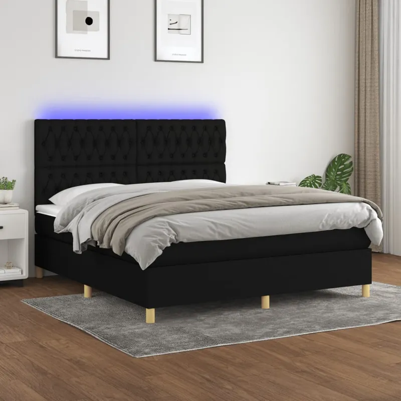 vidaXL Ramsäng med madrass & LED svart 160×200 cm tyg (#2118)