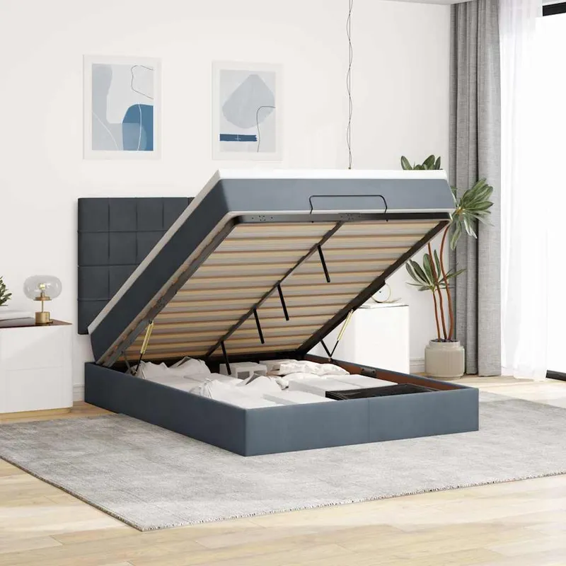 vidaXL Ottoman sängram med madrasser mörkgrå 140×190 cm sammet (#1060)