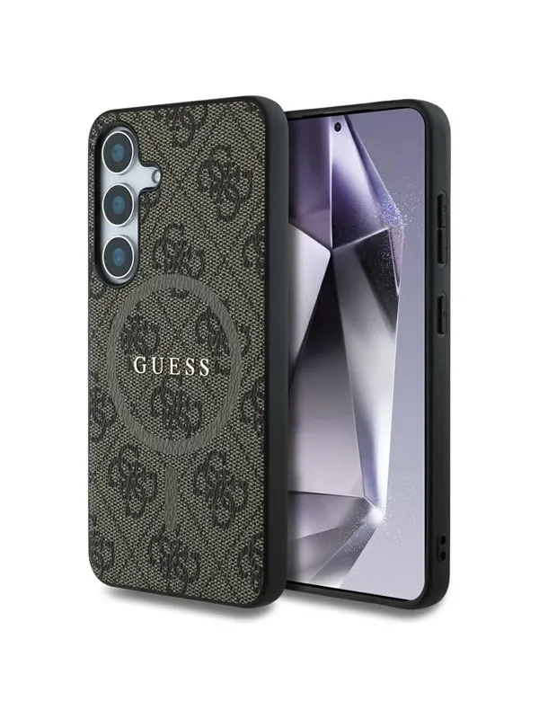 GUESS Leather 4G Colored Ring Classic Logo MagSafe Samsung Galaxy S25 case brown