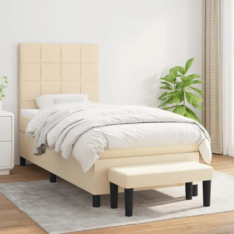 vidaXL Ramsäng med madrass gräddvit 90×190 cm tyg (#5729)