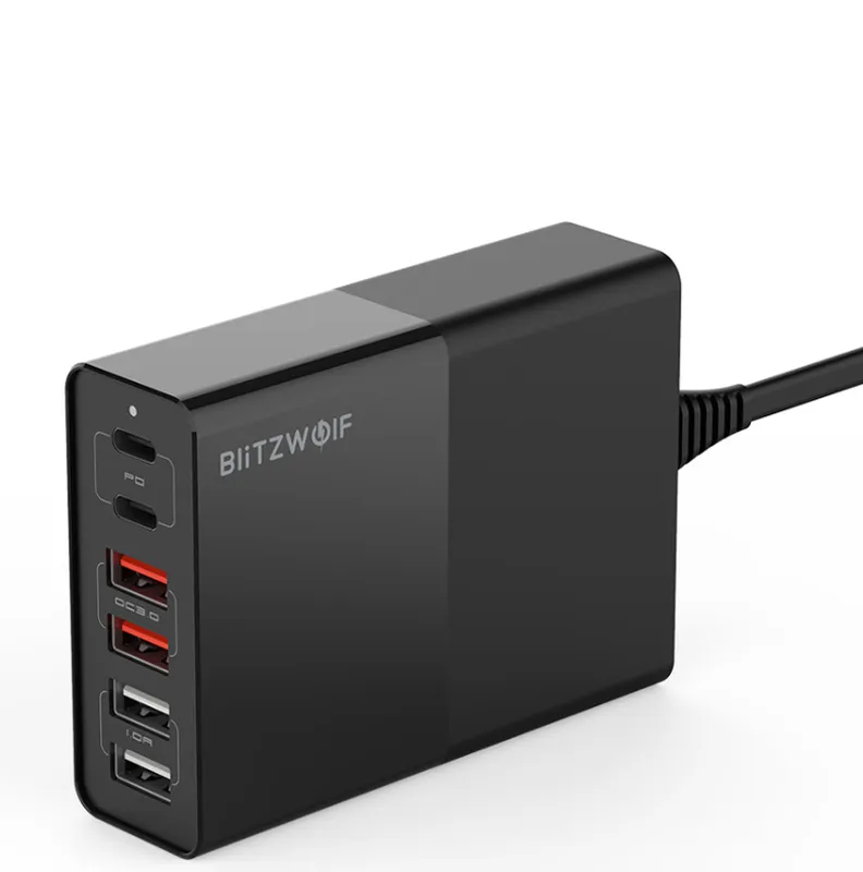 BW-S16 6x USB Laddare QC 3.0, PD3.0, 75W - Svart