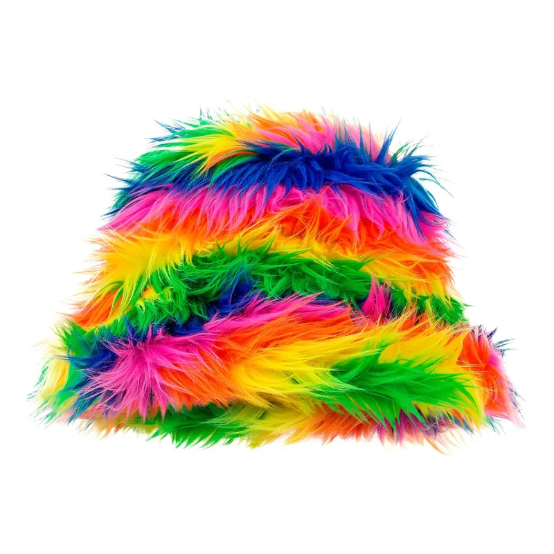 Bucket Hat Fluffig Regnbåge – One size