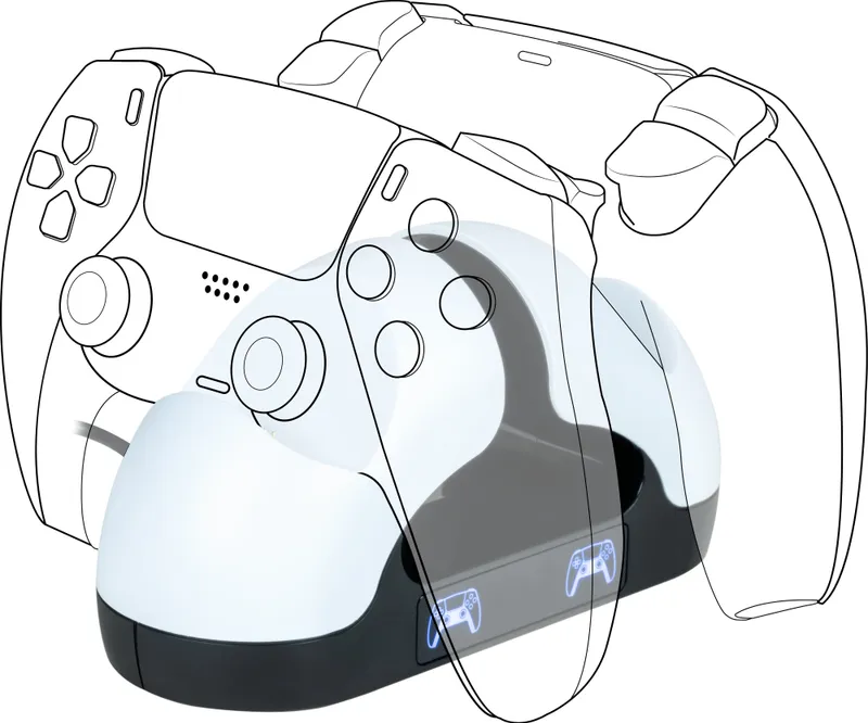 Bigben Interactive PS5DUALCHARGERV3, PlayStation 5, Laddningsställ, Svart, Vit, USB, Kabel, 0,8 m