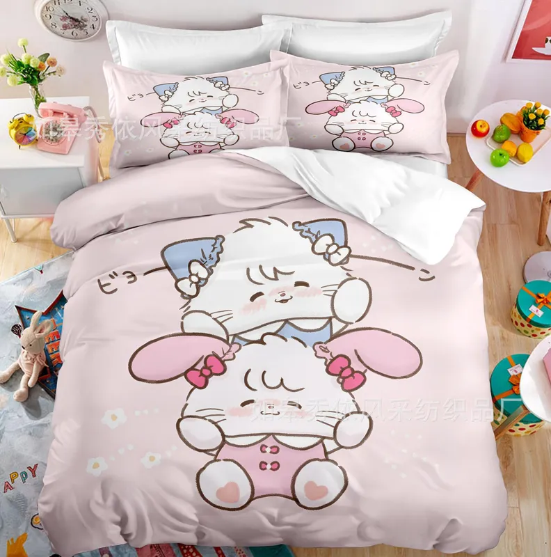 Kawaii MIKKO Sengetøy Sett Dyne Quilt Sengeteppe Dynetrekk Putetrekk 2-3 Deler Sett Barn Voksen Størrelse Tegneserie Dekorasjon EU Single 135x200cm