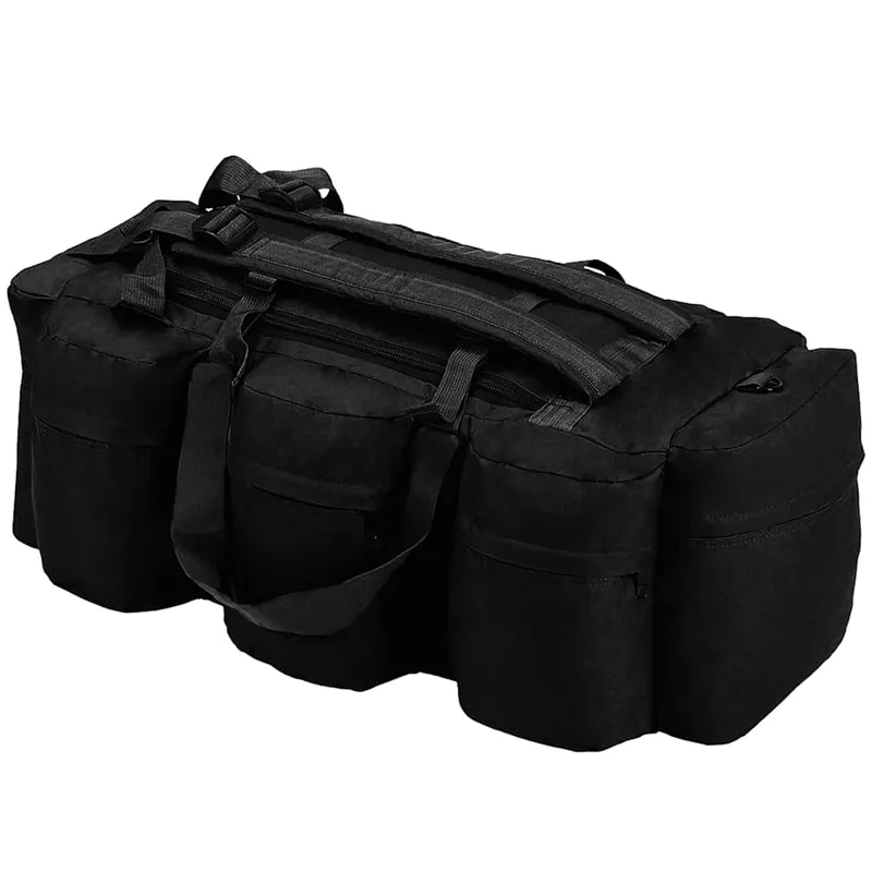 vidaXL 3-i-1 Militärinspirerad duffelväska 45 L svart