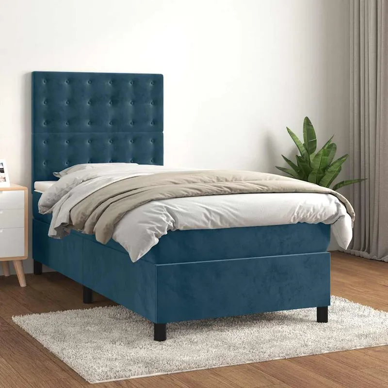 vidaXL Ramsäng med madrass mörkblå 90×190 cm sammet (#9032)