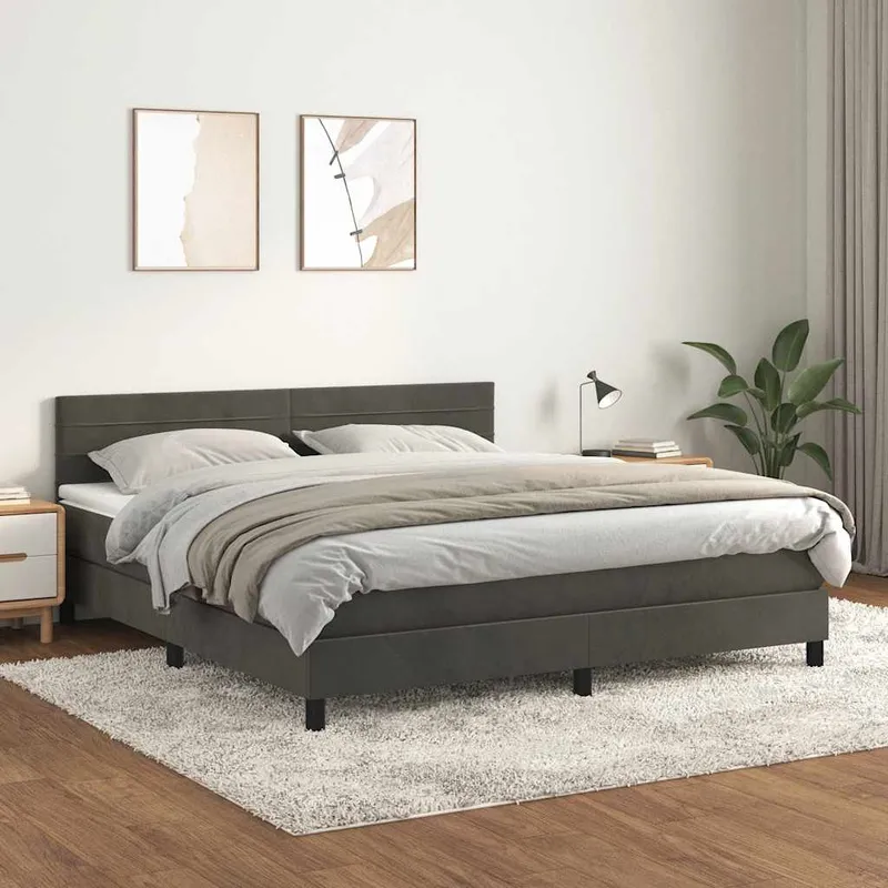 vidaXL Ramsäng med madrass mörkgrå 180×200 cm sammet (#0429)