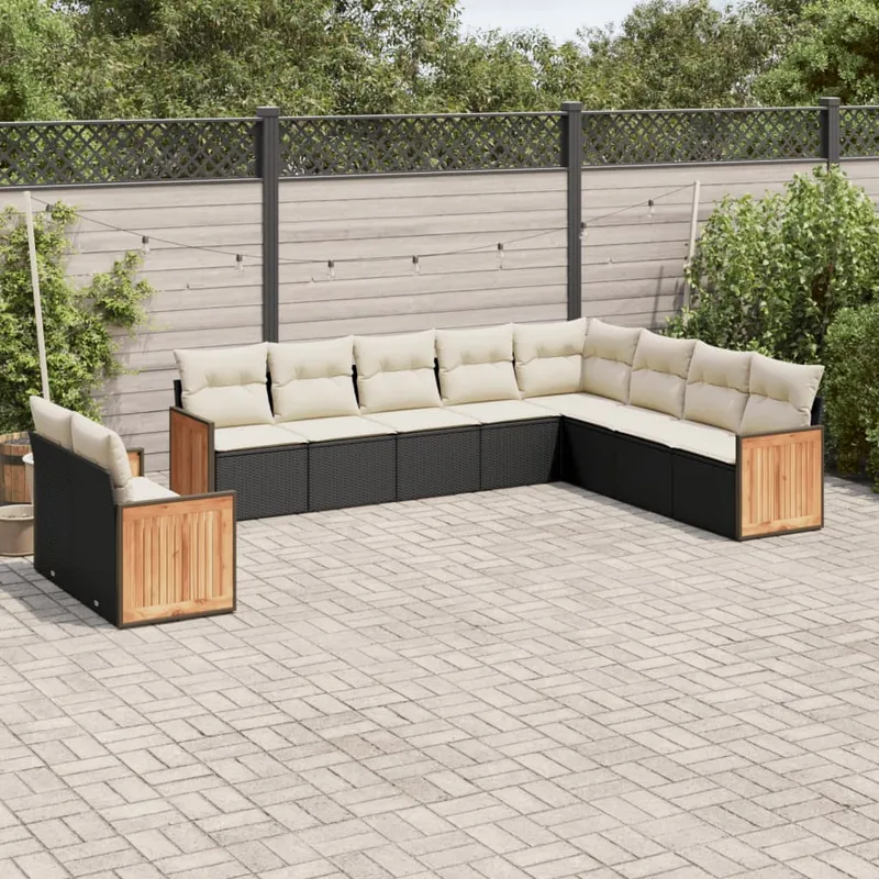 vidaXL Loungegrupp 10 delar med svarta dynor konstrotting (#7583)