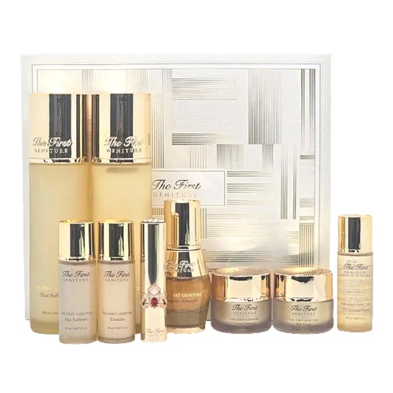 OHUI The First Geniture Signature Skincare Set Skin Softener 150ml + Emulsion 145ml + 6 Miniatures + Red Lip Balm Anti-Aging Luxury Set Skincare Set