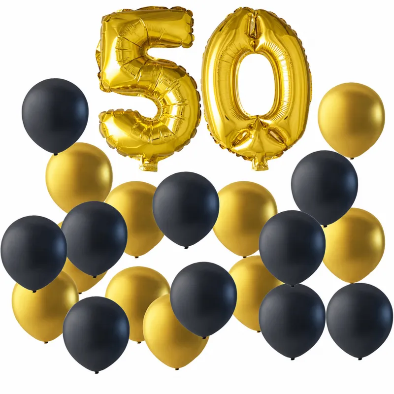 Ballonger 50-årsfest lyxigt ballongpaket guld svart sifferballonger 41 cm