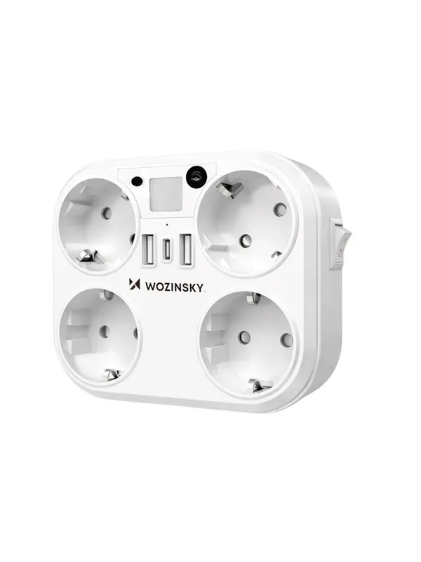 Wozinsky WRS-2B 4x AC 2x USB-A 2x USB-C 4000 W Network Splitter with Lamp - White