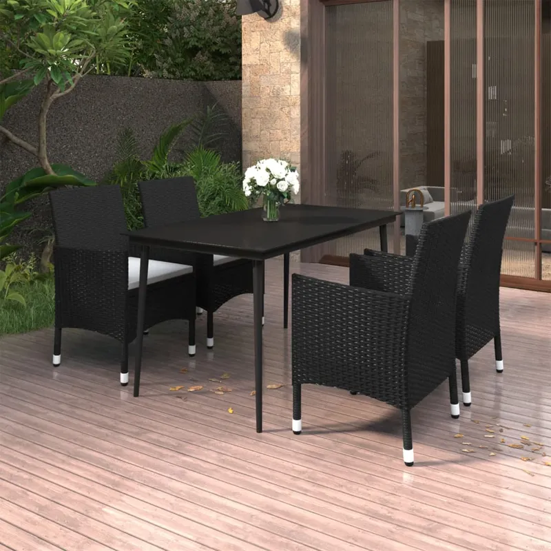 vidaXL Matgrupp för trädgården 5 delar med dynor konstrotting och glas (#7039)